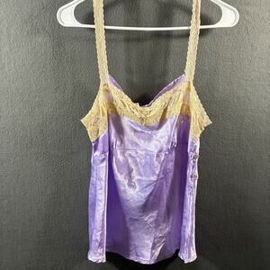 vtg y2k women babydoll top large purple lace beaded fairy dainty feminine satin